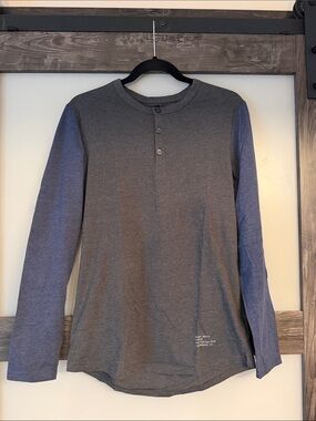 Five Four Two-Tone Long Sleeve Henley - Gray Body with Blue Sleeves